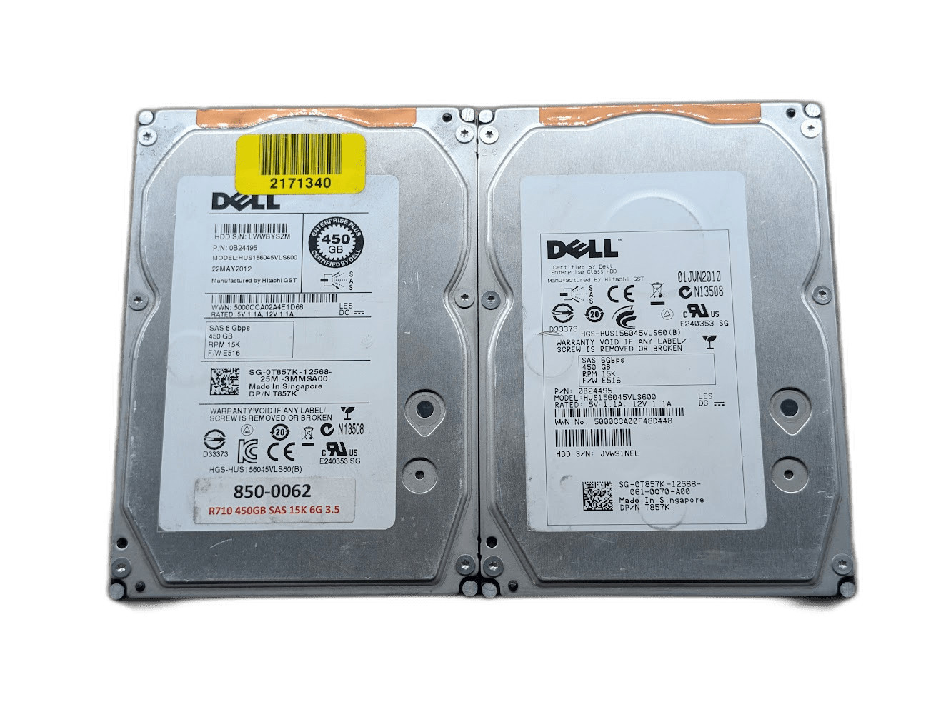 LOT OF 2 Dell 450GB T857K 3.5" SAS Server Hard Drive