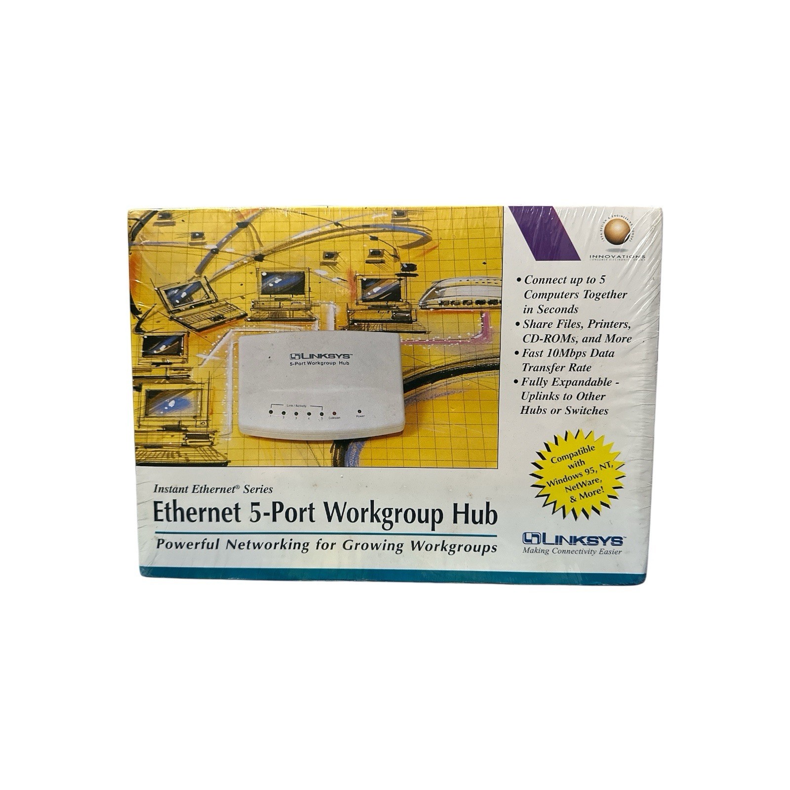 Linksys EW5HUB Ethernet 5-Port Workgroup Hub 10Mbps Vintage 1997 New Old Stock