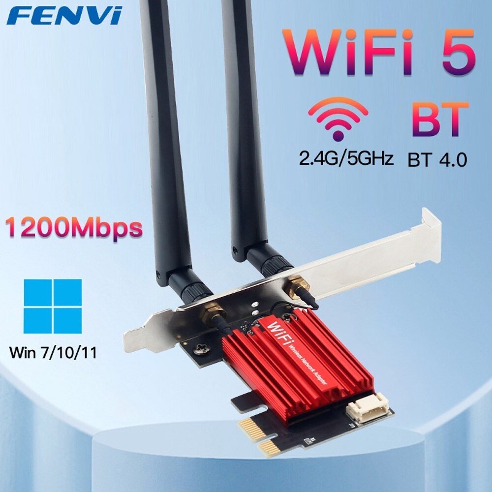 AC1200 WIFI 5 PCI-E Wireless Adapter Desktop PC Internal Card 802.11AC+Bluetooth