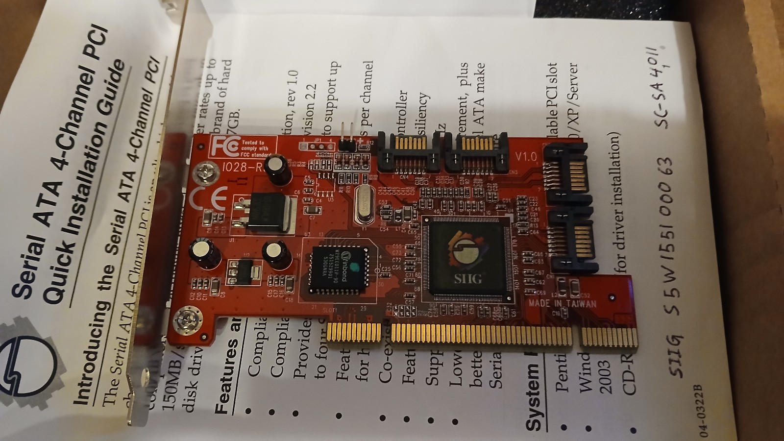 SIIG 4-Channel PCI SATA Controller Card SC-SA4011 Host Adapter Taiwan Boxed VTG