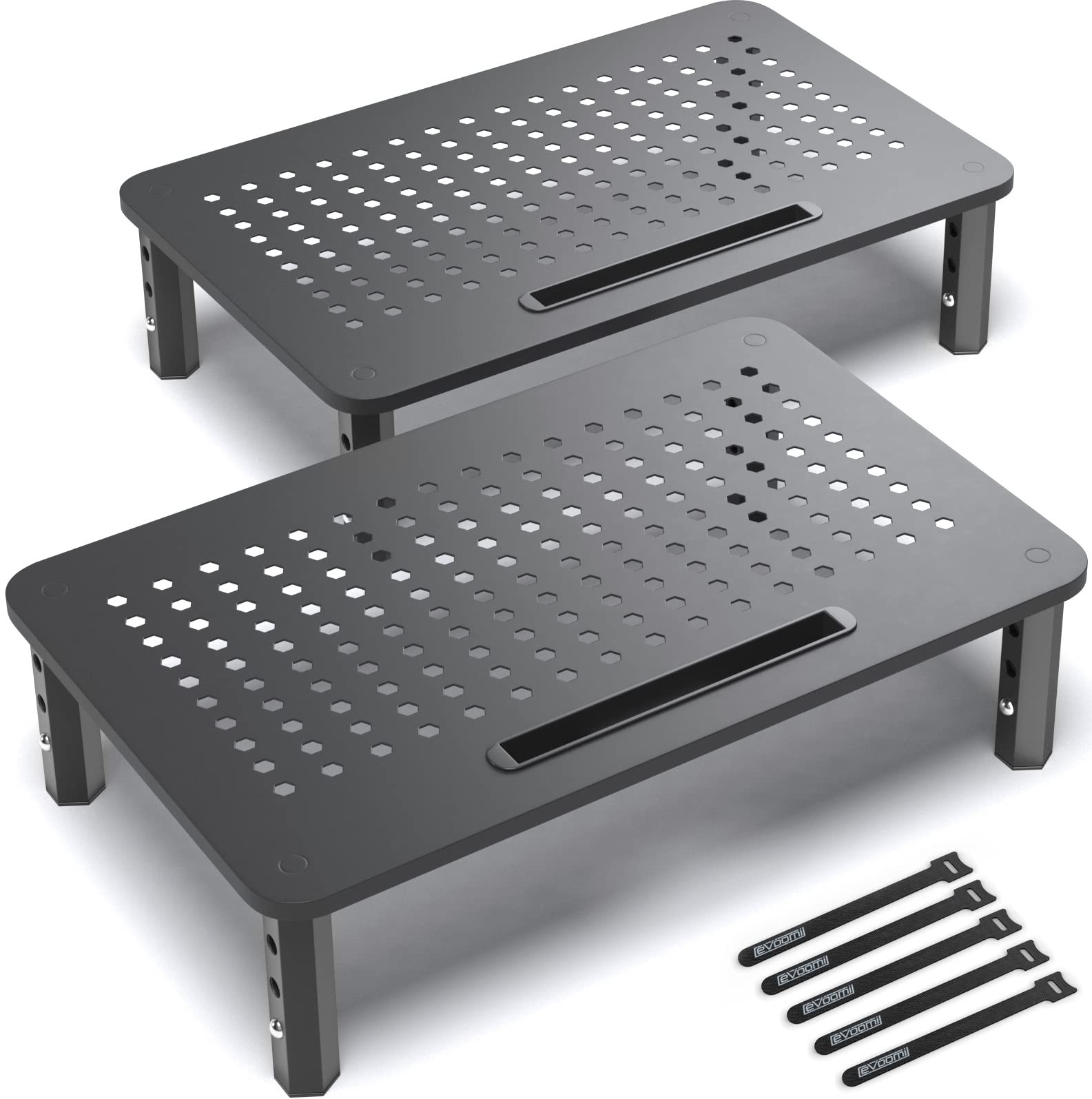 2 PCS Mesh Metal Monitor Stand Riser Hexagonal Steel AntiSkid Desktop Shelf