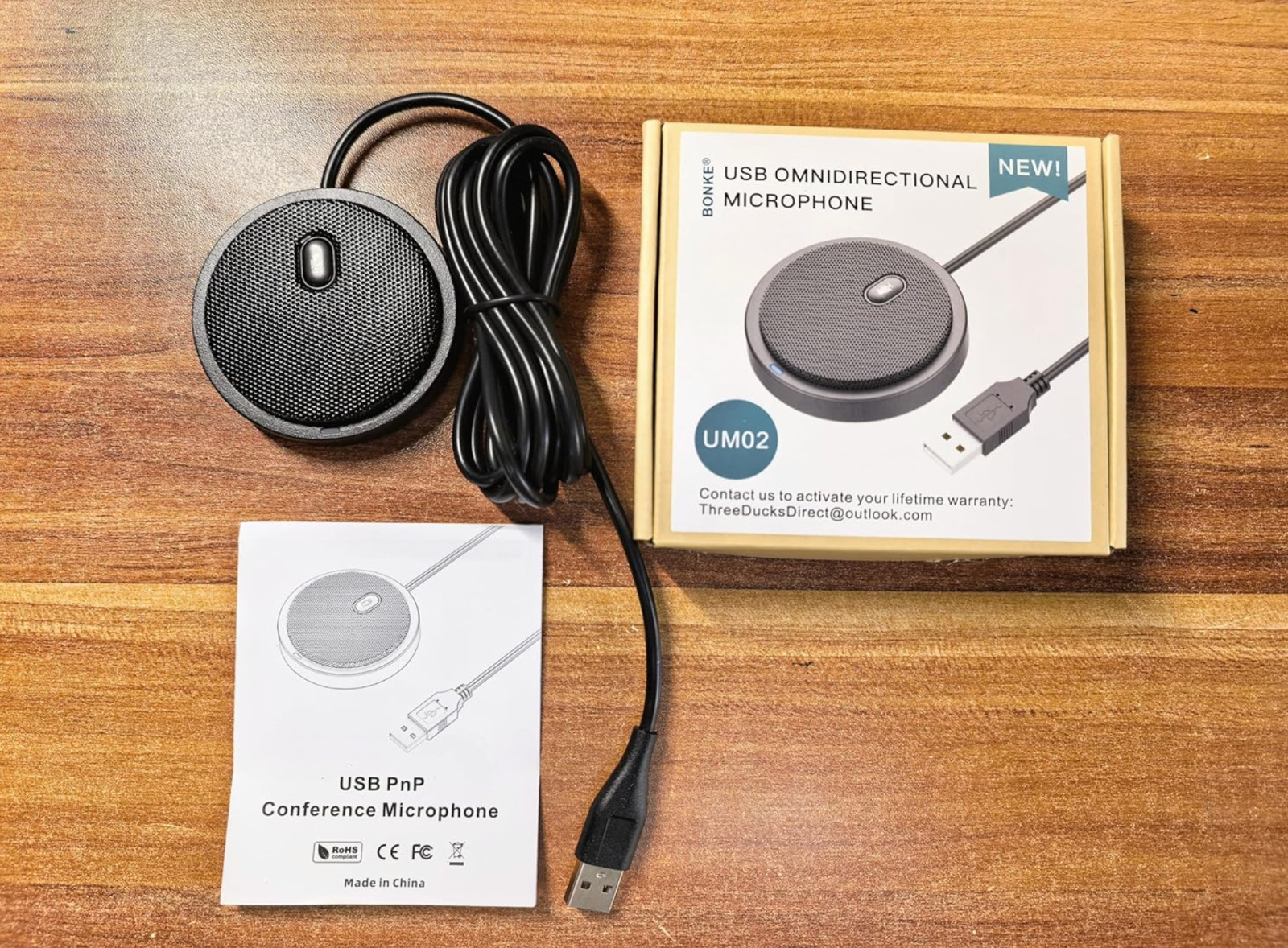 USB Conference Microphone 360° Omnidirection Windows MacOS Mute Key Plug & Play