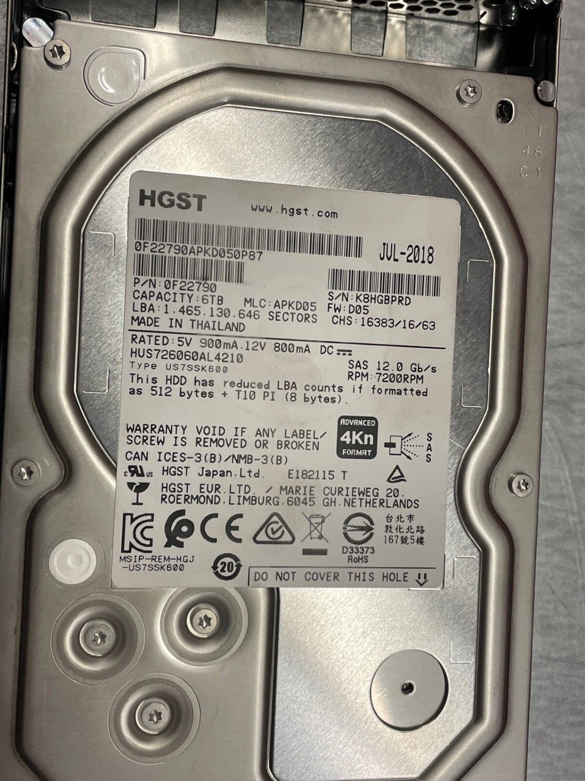 NIMBLE AF/ HF40 Q8F05A 6TB SPARE SAS HDD 7.2K. HITACHI 0F22790