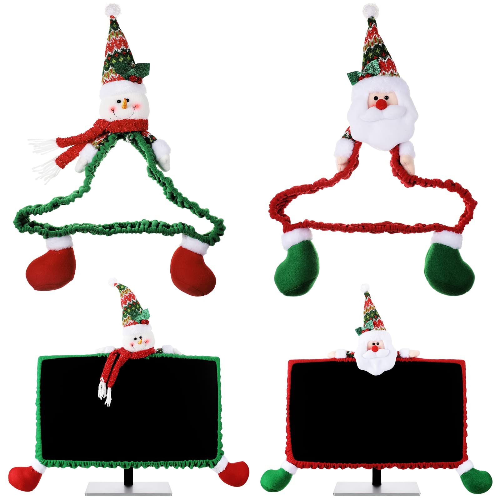 Funtery 2 Pcs Christmas Computer Monitor Border Cover Red, Green, White 