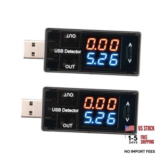 2Pcs USB Tester USB Power Meter, DC Digital Voltage & Current Meter with Blue