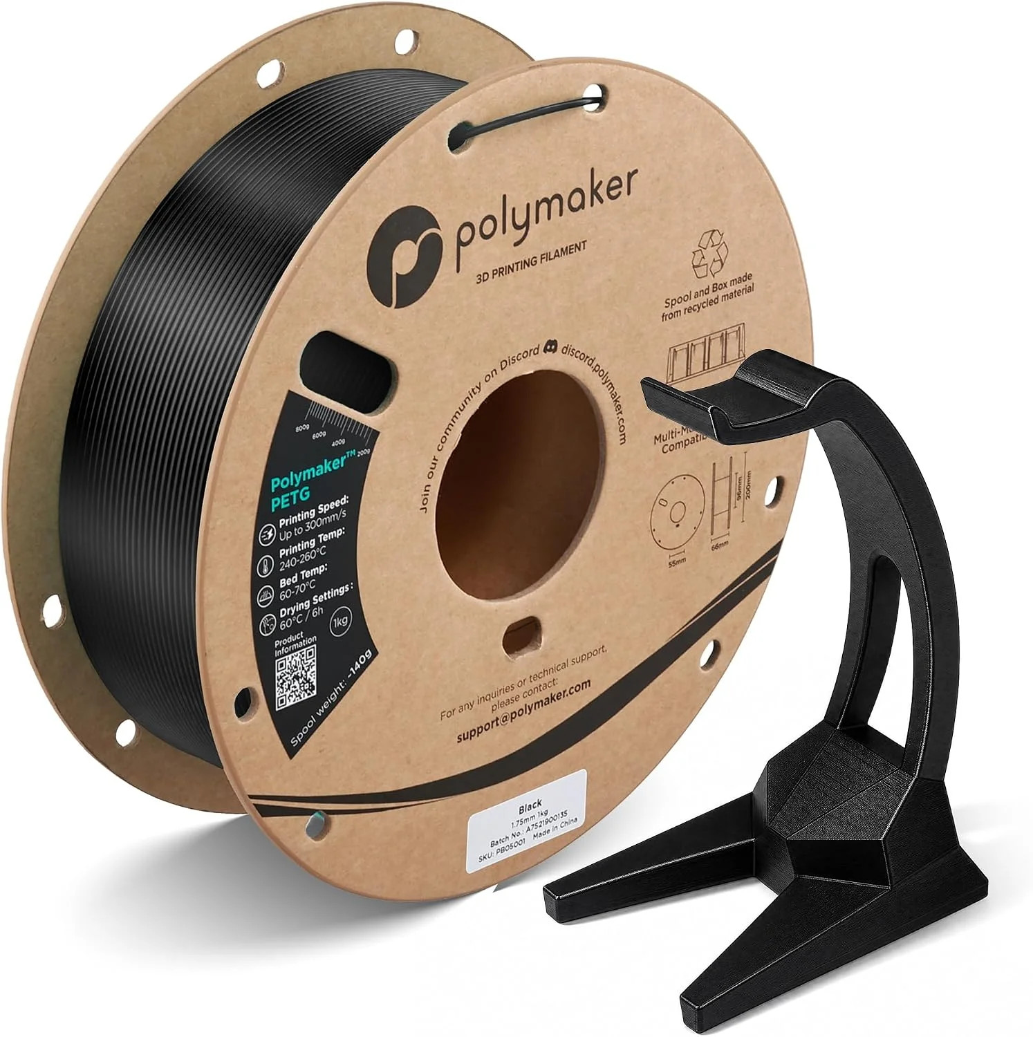 Polymaker PETG Filament 1.75mm, 1KG, Black