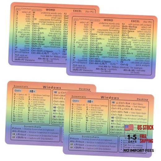 4pcs Windows Shortcut Sticker, Excel Cheat Sheet, Shortcut Stickers Gradient