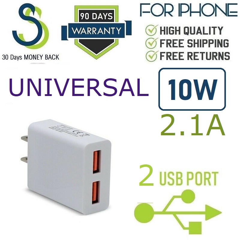 UNIVERSAL DC5V 2.1A 10W DUAL USB PORT Wall Charger Cube Power Adapter  [SS10