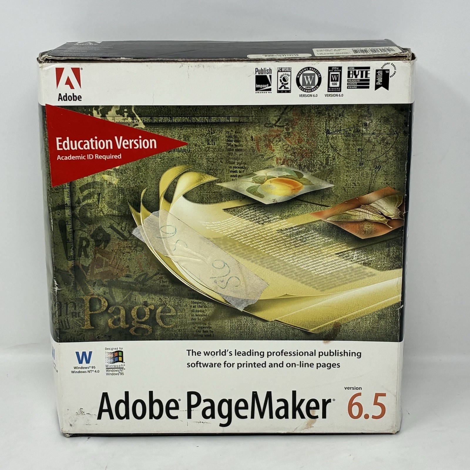 Adobe PageMaker 6.5 & Photoshop LE Vintage Big Box Retail W/ Serial & Manuals