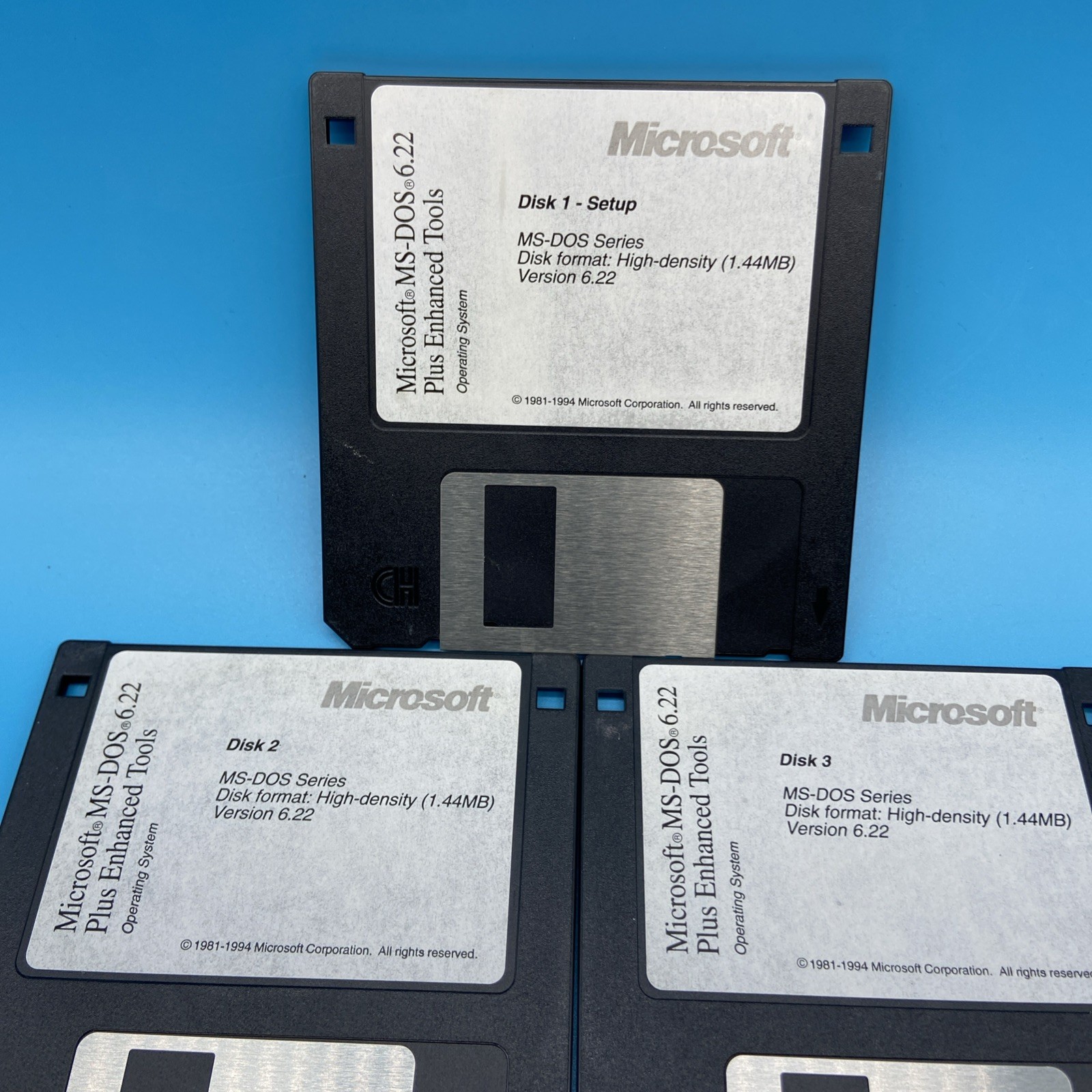 1994 Microsoft MS-DOS 6.22 Plus Enhanced Tools Complete 3 Disk Floppy Set VTG