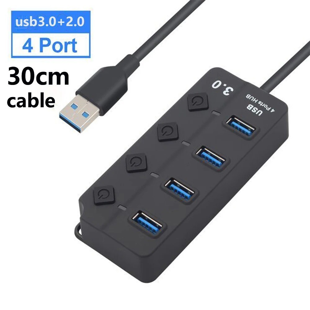 4 Port USB 3.0 2.0 Hub USB Splitter Adapter Multi-Port Independent Power Switch