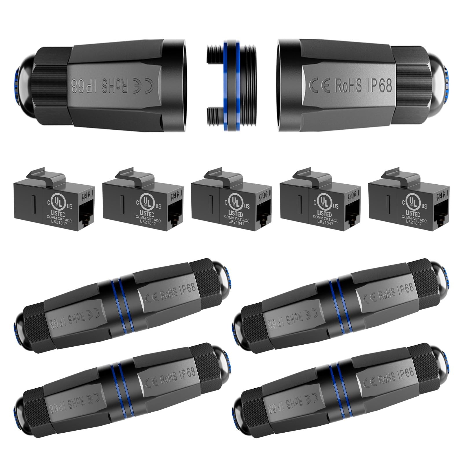 CAT6 Waterproof Ethernet Coupler IP68 Keystone Extender Connector LAN 5 PCS