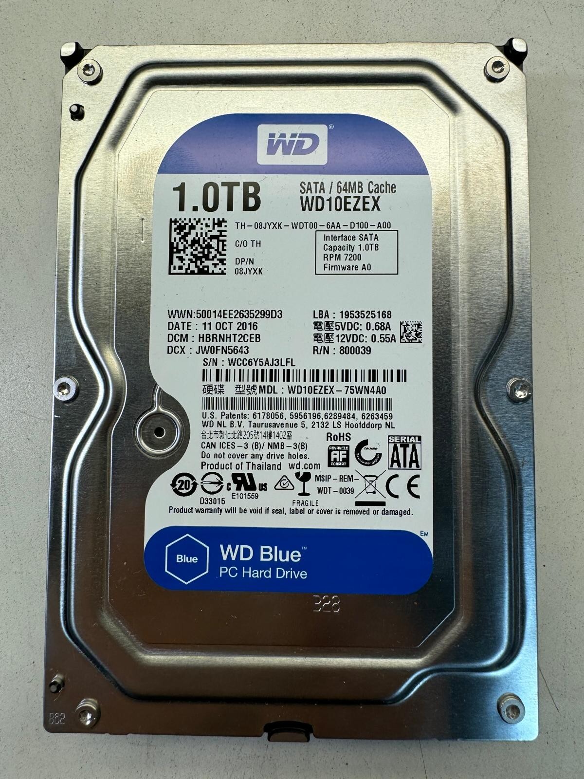 DELL 8JYXK WD10EZEX-75WN4A0 1TB 7.2K RPM 64MB Cache 6 GB/s 3.5" SATA HDD