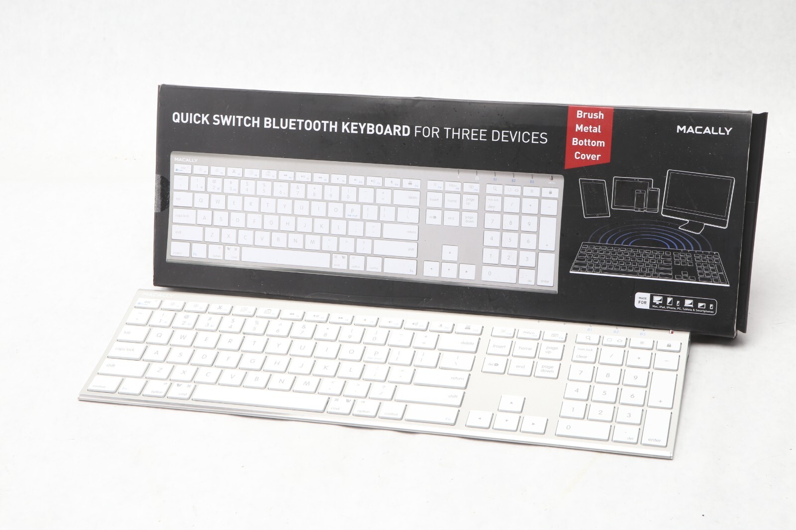 New MACALLY BACKLIT ACEBTKEYA Quick Switch Bluetooth Keyboard  3 Devices T44