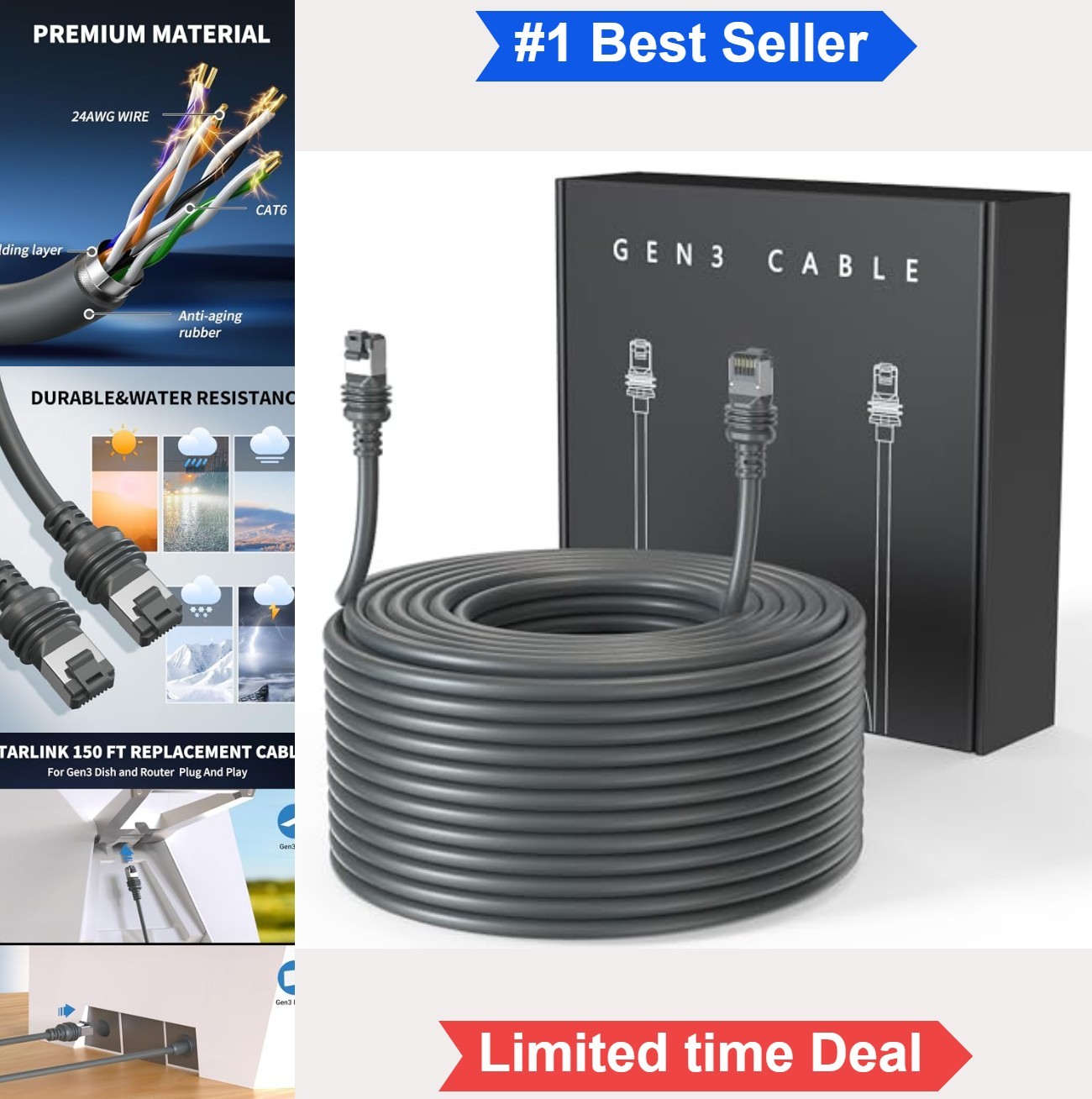 150FT Replacement Cable for Standard Gen 3 Gen 4 4X V4 V5 24AWG Waterproof