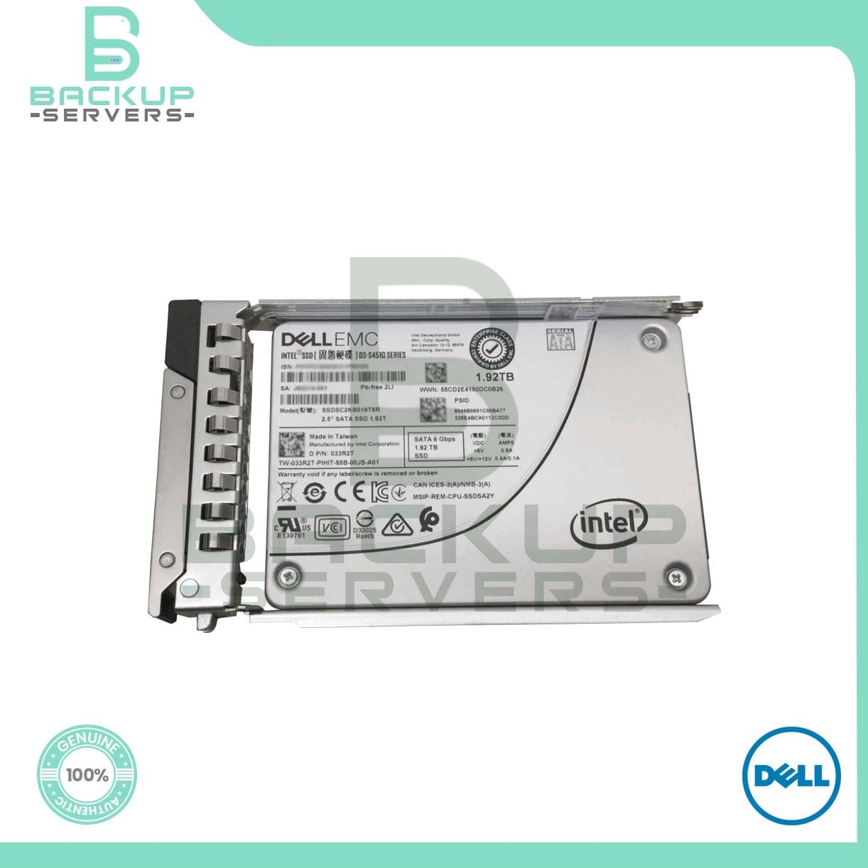 33R2T Dell 1.92TB 6Gbps Read Intensive 2.5" SATA Solid state Drive 033R2T