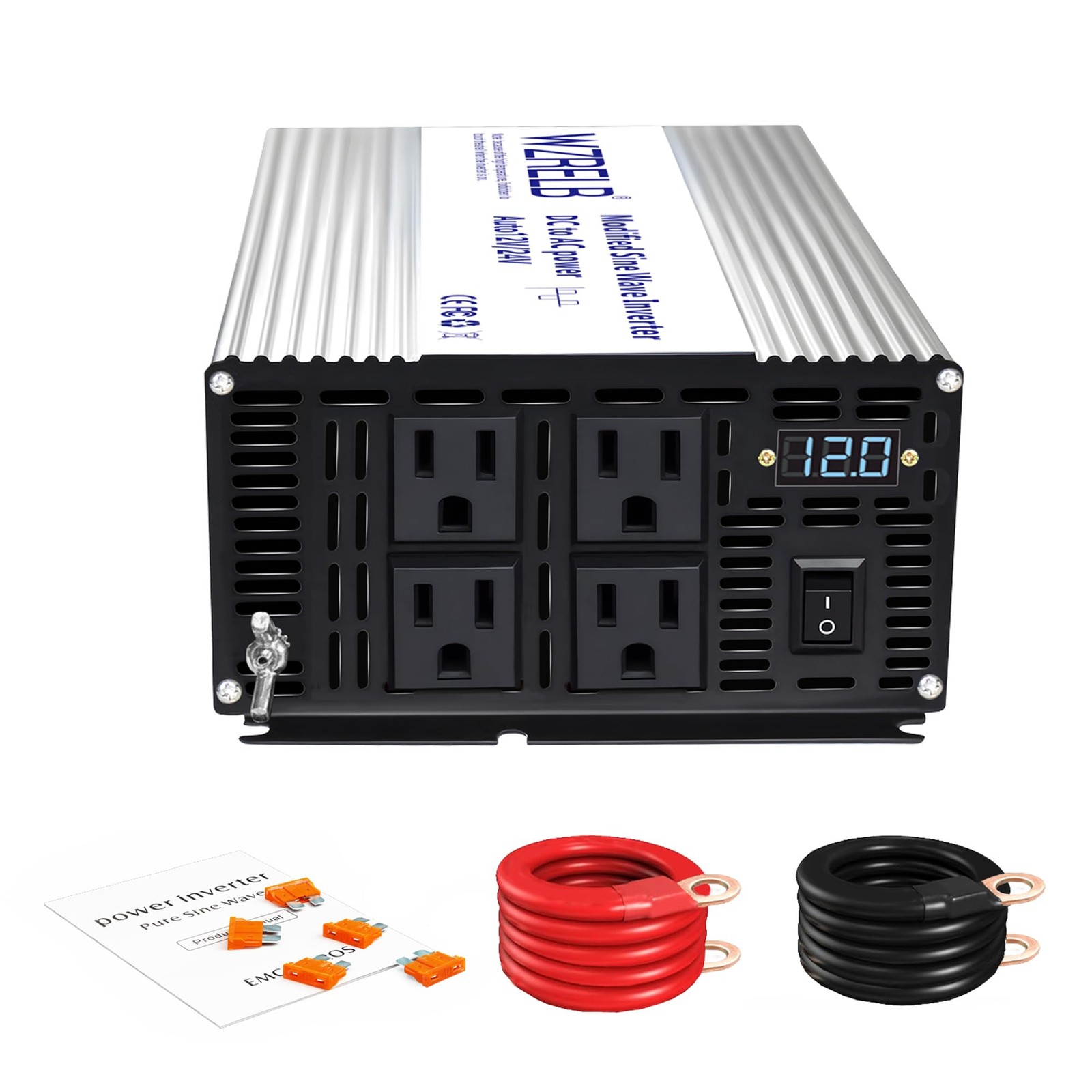 Dual Input Voltage 12V/24V Power Inverter 2000W, 90% High Efficiency Modified...