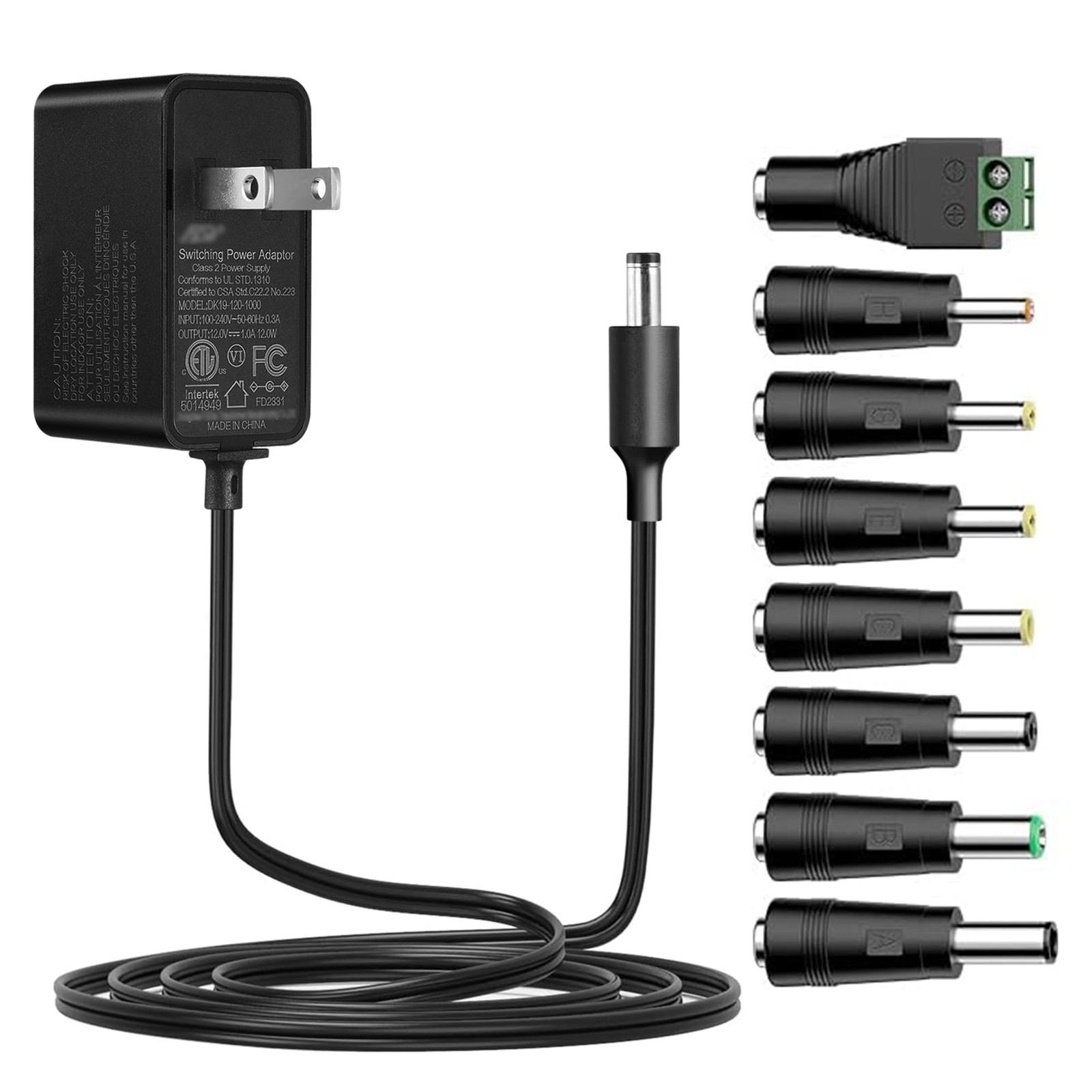 Tonton 12V 1A 10ft AC/DC Long Power Supply Adapter Cord 10ft, 1A+8Tips