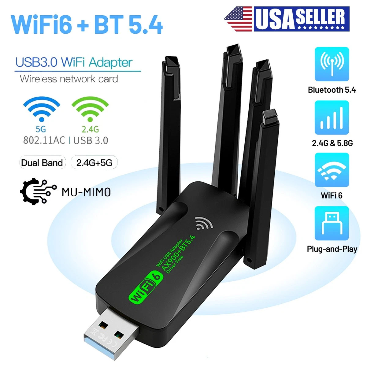 USB Wireless WIFI 6 Bluetooth 5.4 Adapter Long Range Dongle Dual Band Network