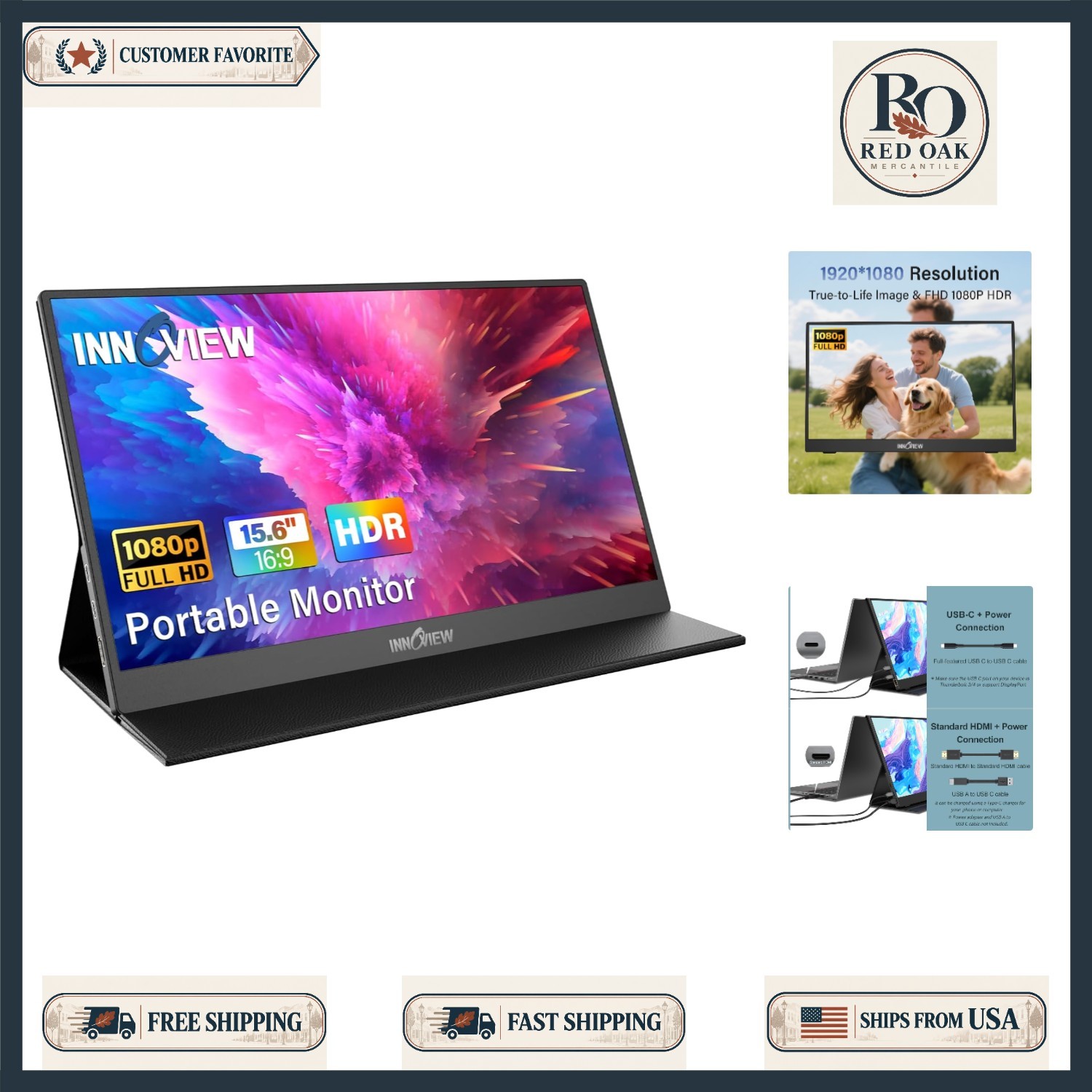 Plug-and-Play 15.6-Inch FHD Monitor with Dual USB-C - Perfect for Any Device