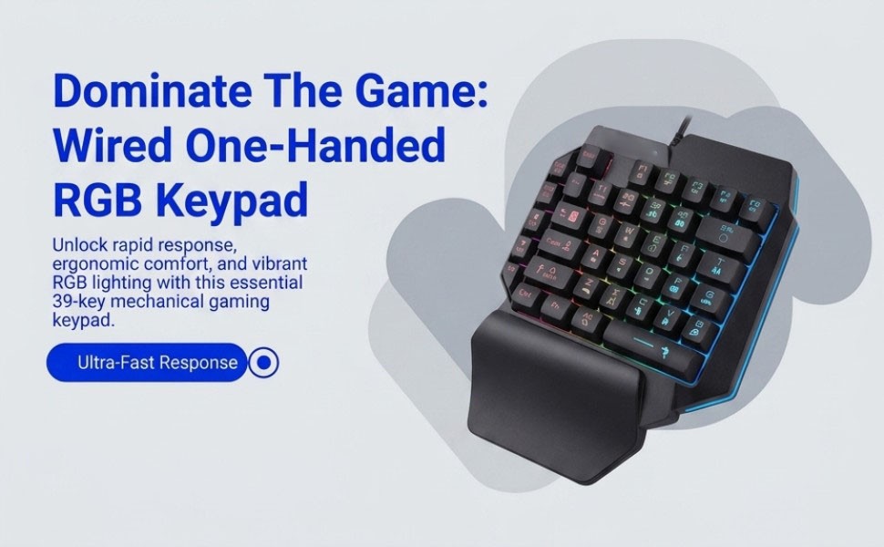 Wired One Handed RGB Gaming Keypad 39 Keys Half Keyboard Gaming Keypad Anti BNZD