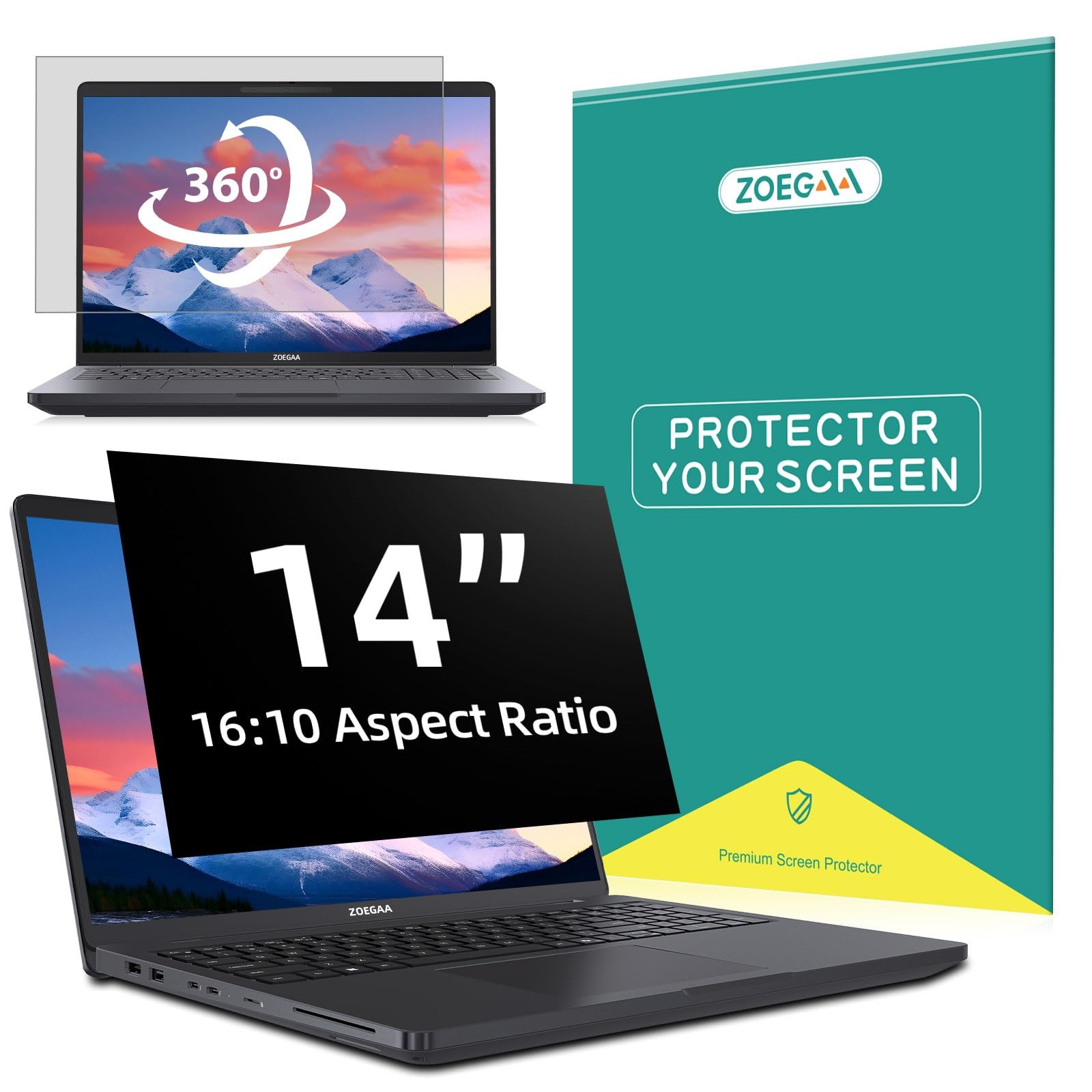 4Way 360 Laptop Privacy Screen 14 Inch 1610 Aspect Ratio Anti Glare Shield