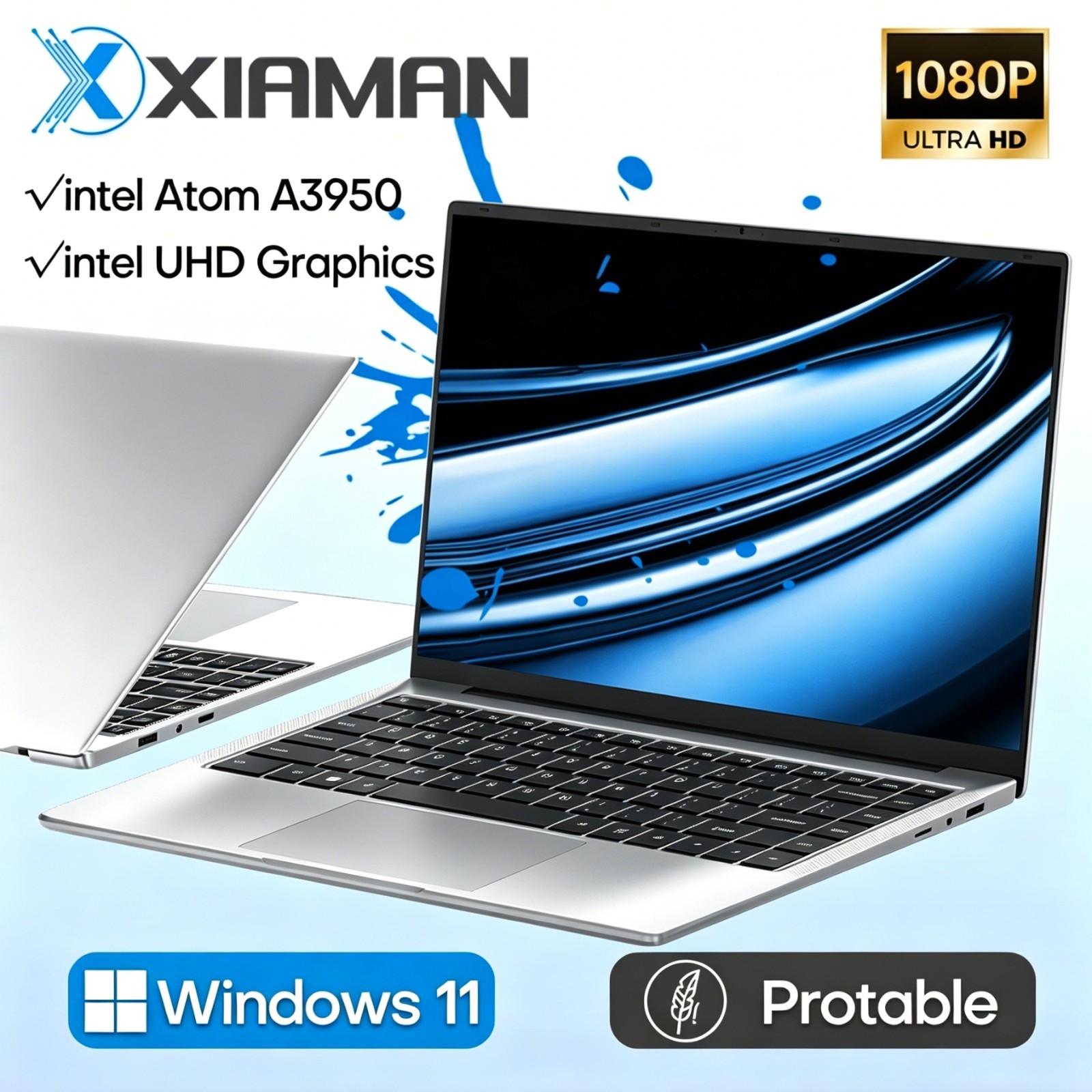 14.1 Inch HD Display Laptop Computer Windows 11 Pro Intel Atom A3950 Lightweight
