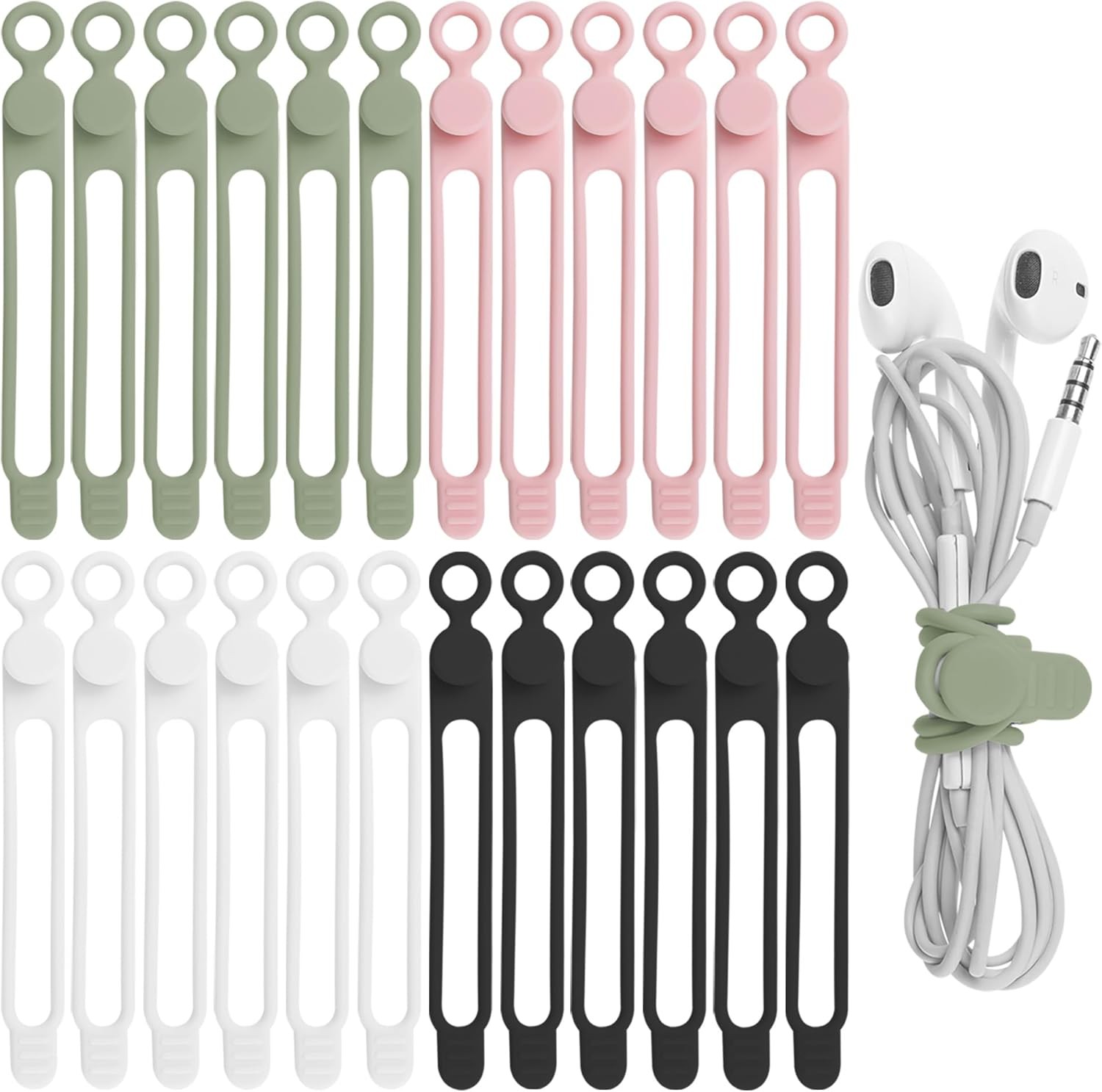 24Pcs Silicone Cable Ties, Cord Organizer Cable Management Multi-Color