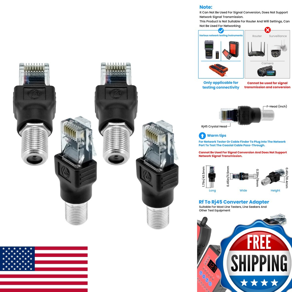 ZDRU 4PCS F Type to RJ45 8P Crystal Head Coaxial Ethernet Adapter