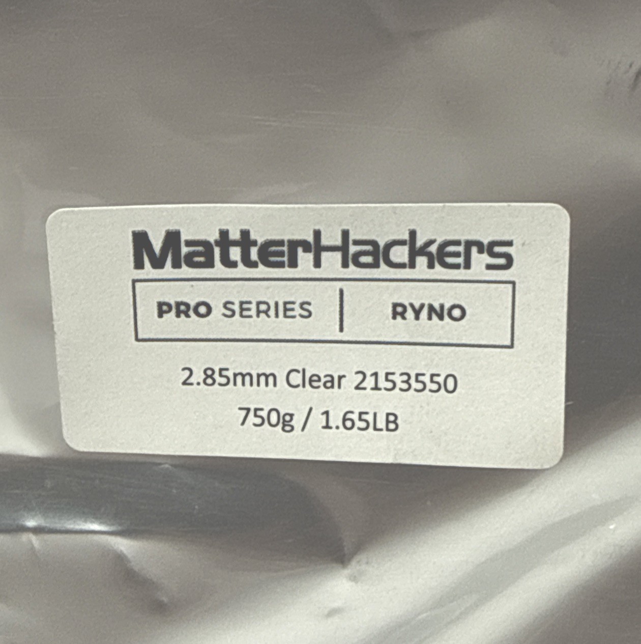 MatterHackers PRO Series Ryno 3D Printer Filament CLEAR 2.85mm 750g NEW SEALED