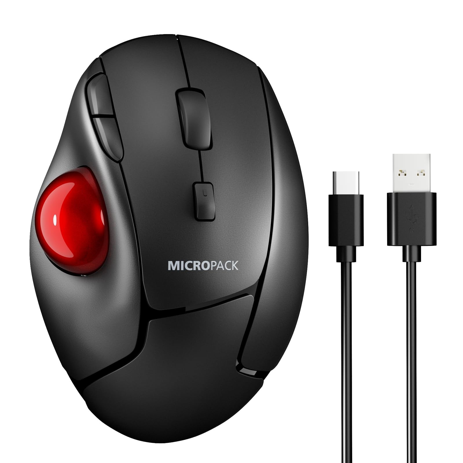 USB-C Wired Thumb Trackball Mouse Adjustable DPI Quiet Buttons Black