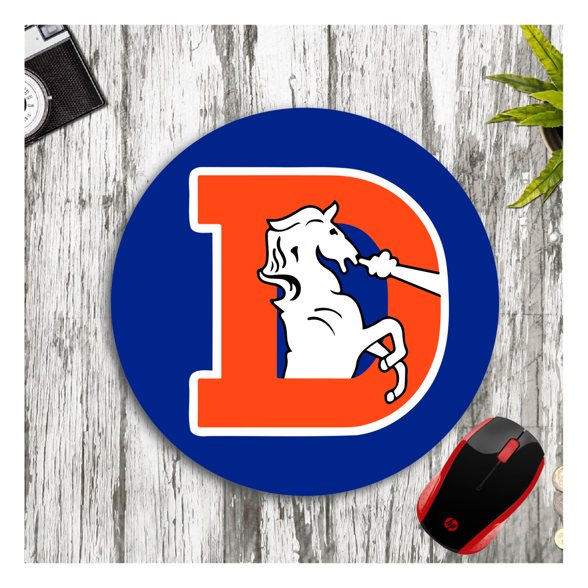 DENVER BRONCOS D LOGO 8" ROUND NEOPRENE MOUSEPAD DESK MAT 1993 - 1997