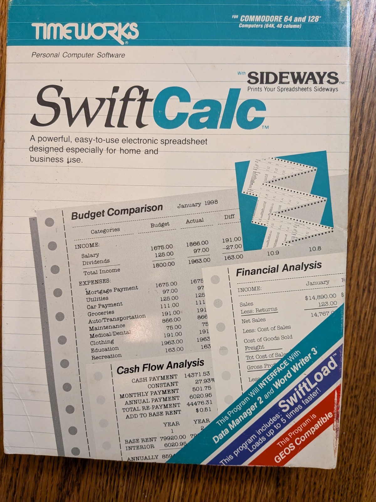 Timeworks SwiftCalc with Sideways software  for Commodore 64 and 128