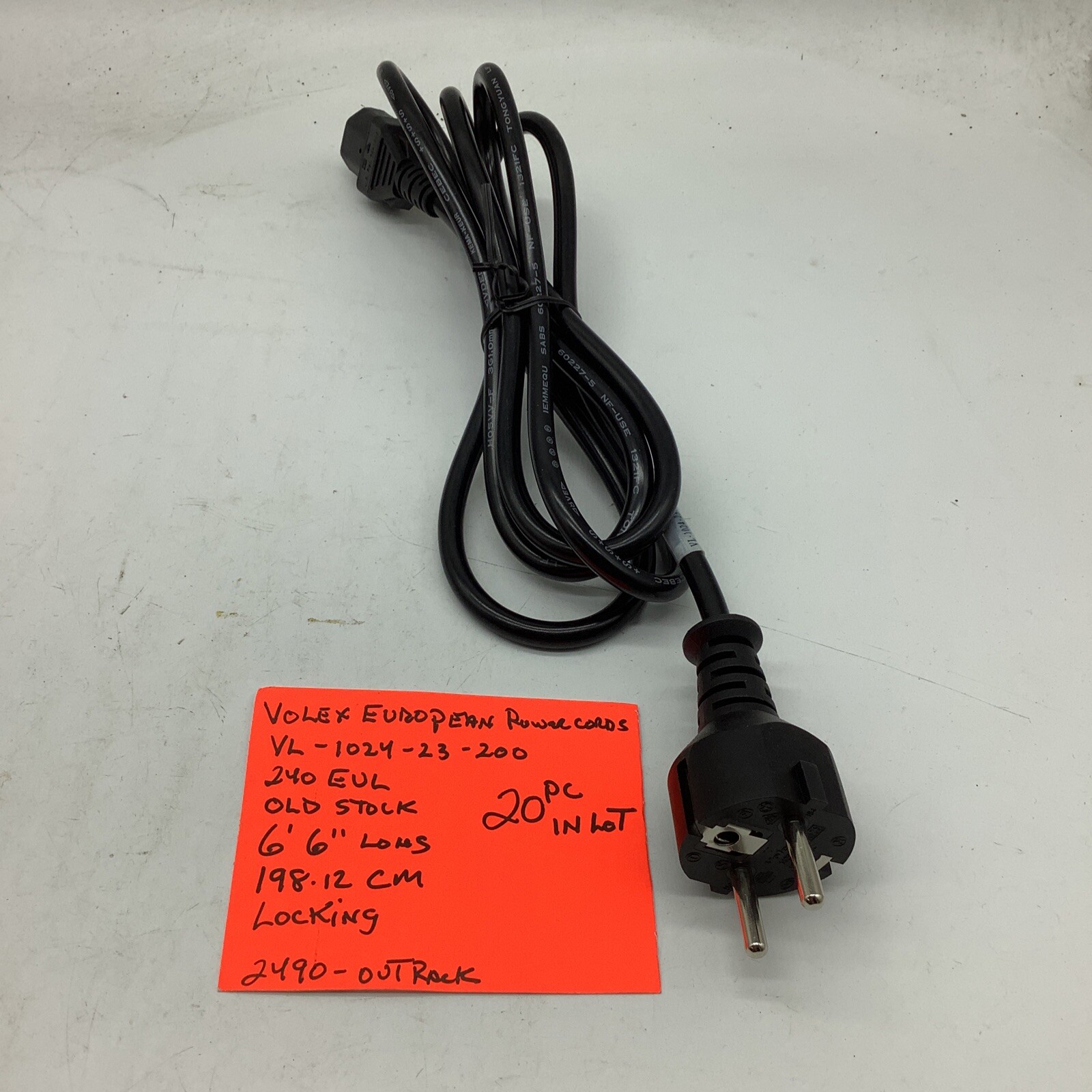 Volex European Locking Power Cords EUL, 6’6”/198.12cm(20 pc in Lot) 2490-outrack