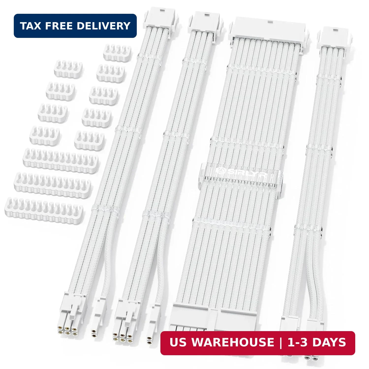 White 16AWG PSU Cable Extension Kit,24/8Pin,Pre-Install Combs