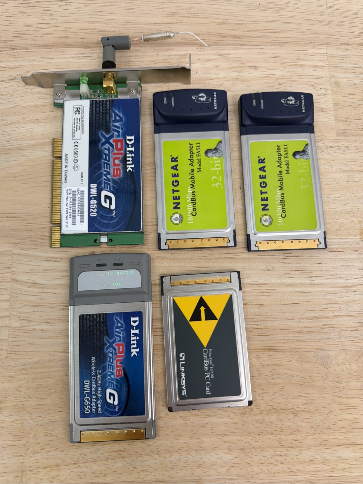 Vintage Laptop PCMCIA/CardBus Network Adapter Lot Netgear,D-Link,Linksys (5)