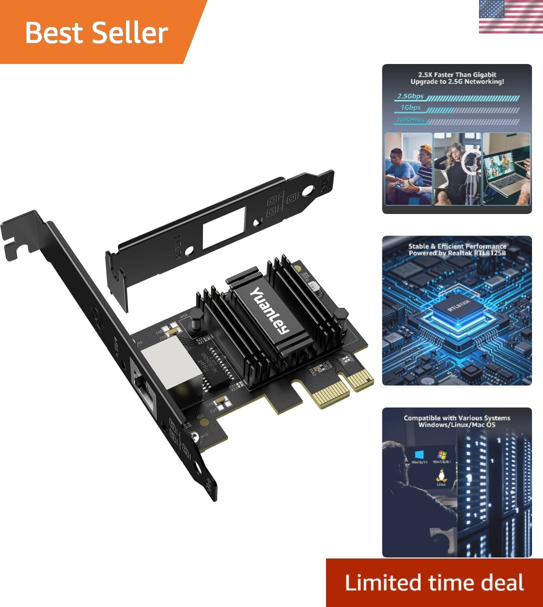 2.5G PCIe Network Card, 2.5 Gigabit PCI Express Ethernet Adapter with Realtek...