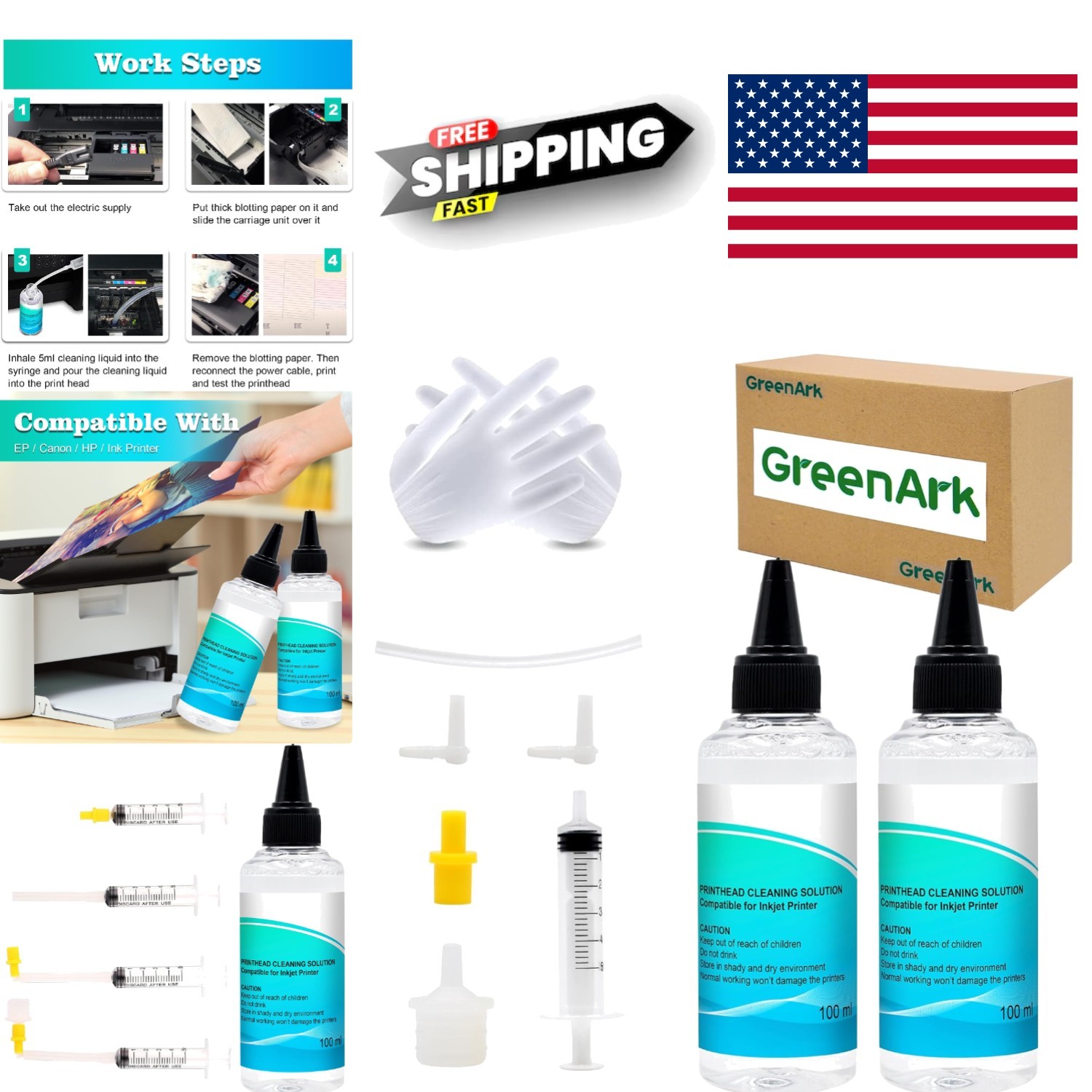 Universal Printhead Cleaning Set 100 Milliliters Compatible with Inkjet Printers