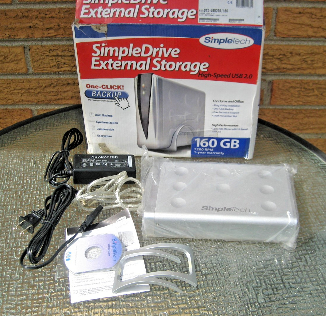 Simple Drive External Storage 160GB 7200 RPM  New (open box) Back up easy