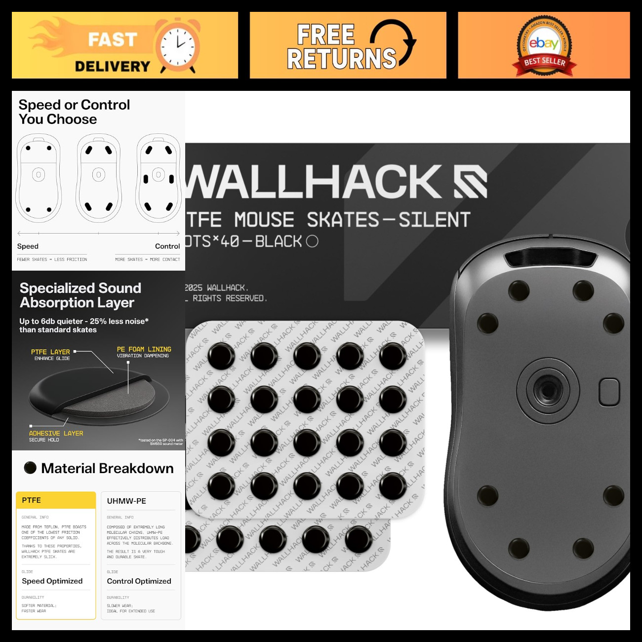 Premium PTFE Mouse Skates | Universal Gaming Mouse Feet | Ultra-Smooth Glide, Ea