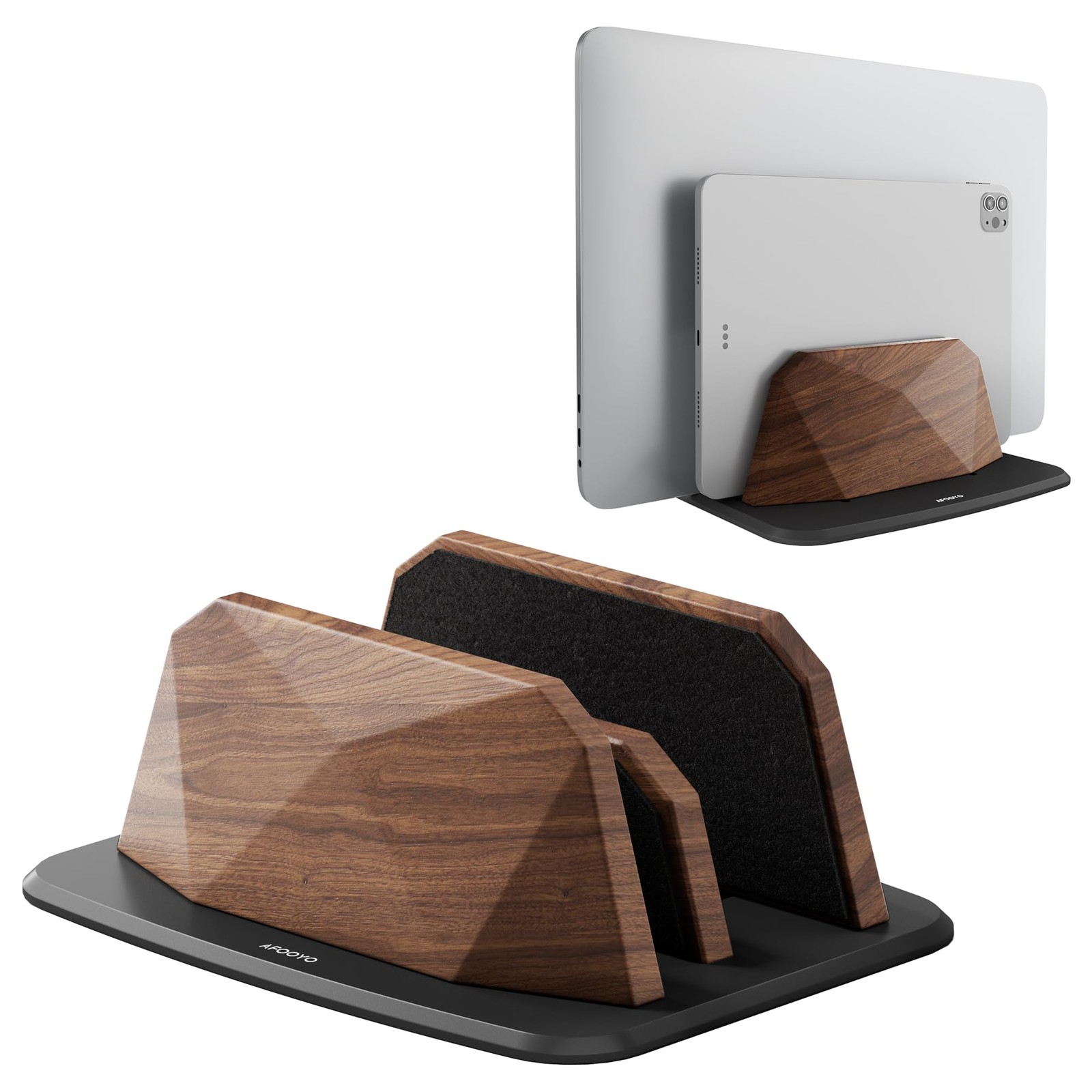 Vertical Laptop Stand Dual Slots Walnut Adjustable Dock Fits MacBook Surface