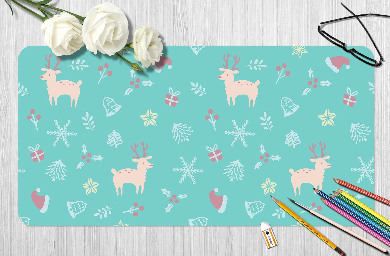 3D Pink Reindeer Christmas Cartoon Style 7 Non-slip Office Desk Mouse Mat Game