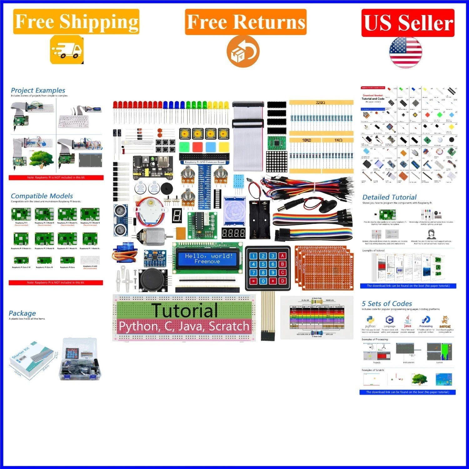 Raspberry Pi Ultimate Starter Kit with 128 Projects and 223 Items