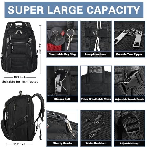 SINVICKO 18.4 LAPTOPS BACKPACK FOR MEN, 60L EXTRA LARGE GAMING BACKBAG WITH -