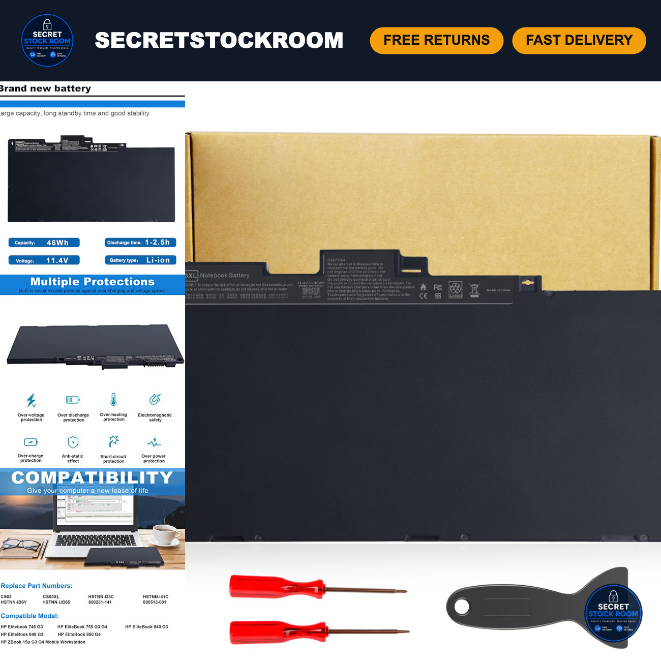 High-Capacity Laptop Battery Replacement for 840 G3 850 755 745 G3 G4 ZBook 15u