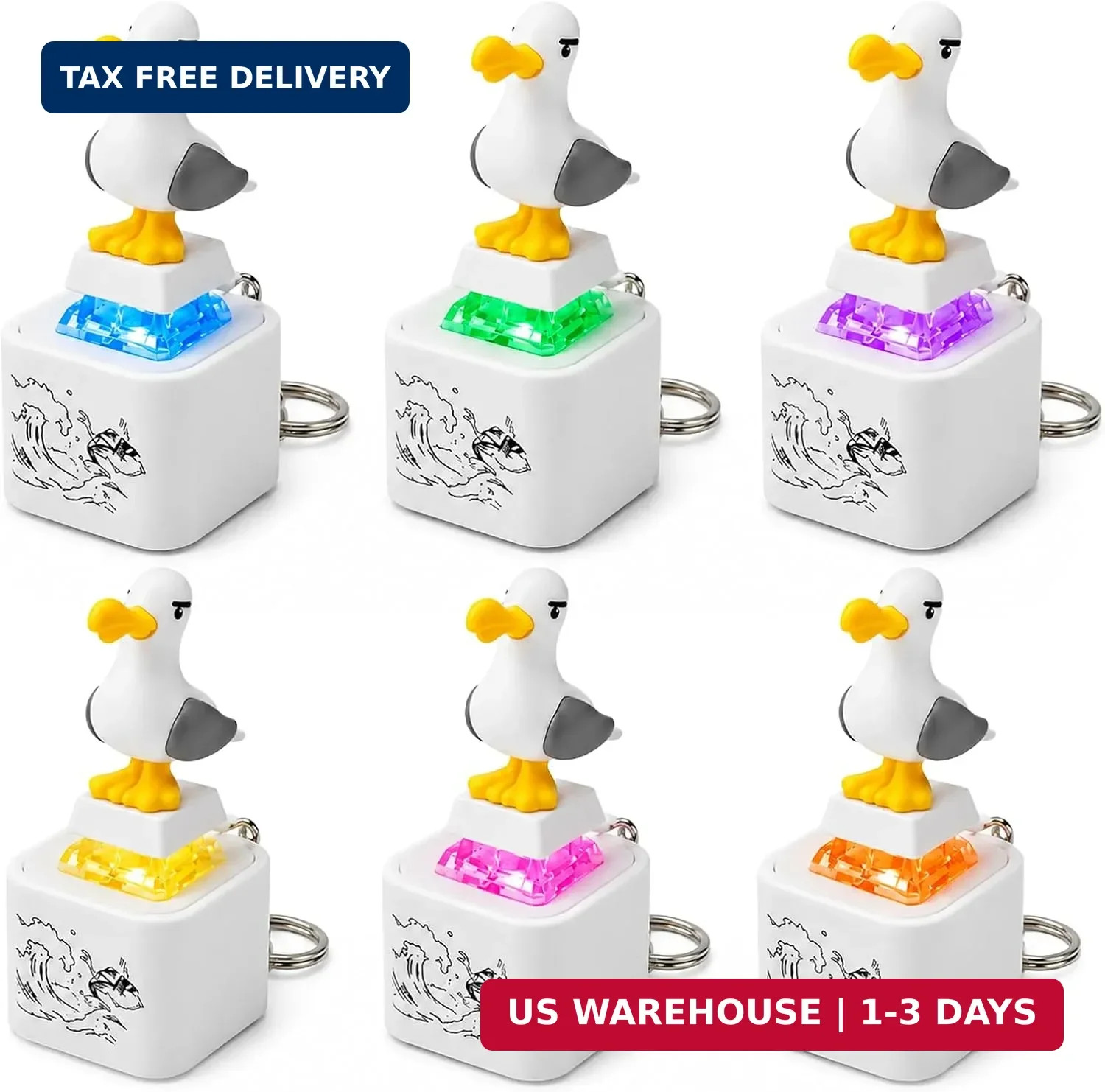 6 Pack Seagull Mine Button Keychains, Rechargeable Sound & LED Clickers