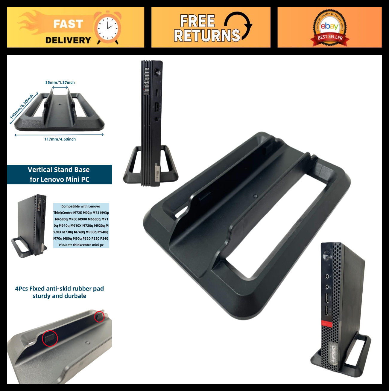 Vertical Stand Base for Lenovo Mini PC M710q M910q M720q M920q M740q M80q P320 P