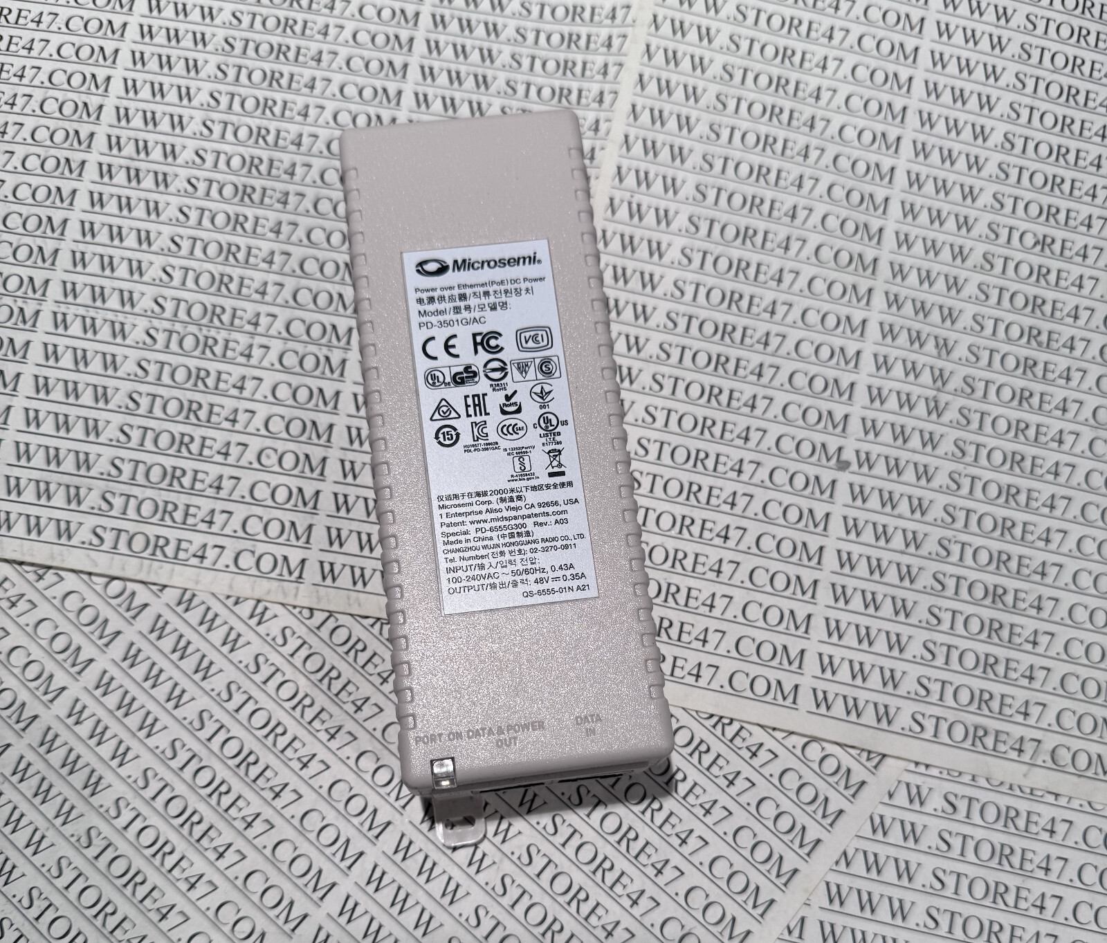 MICROSEMI PD-3501G/AC 48v .35a POE Injector with power cord
