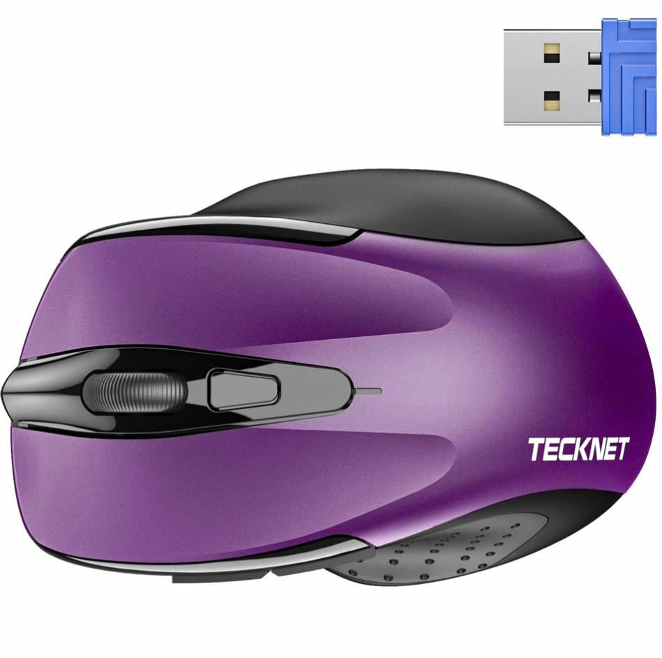 TeckNet Wireless Ergonomic Mouse with Scroll Wheel, USB, Purple/Black