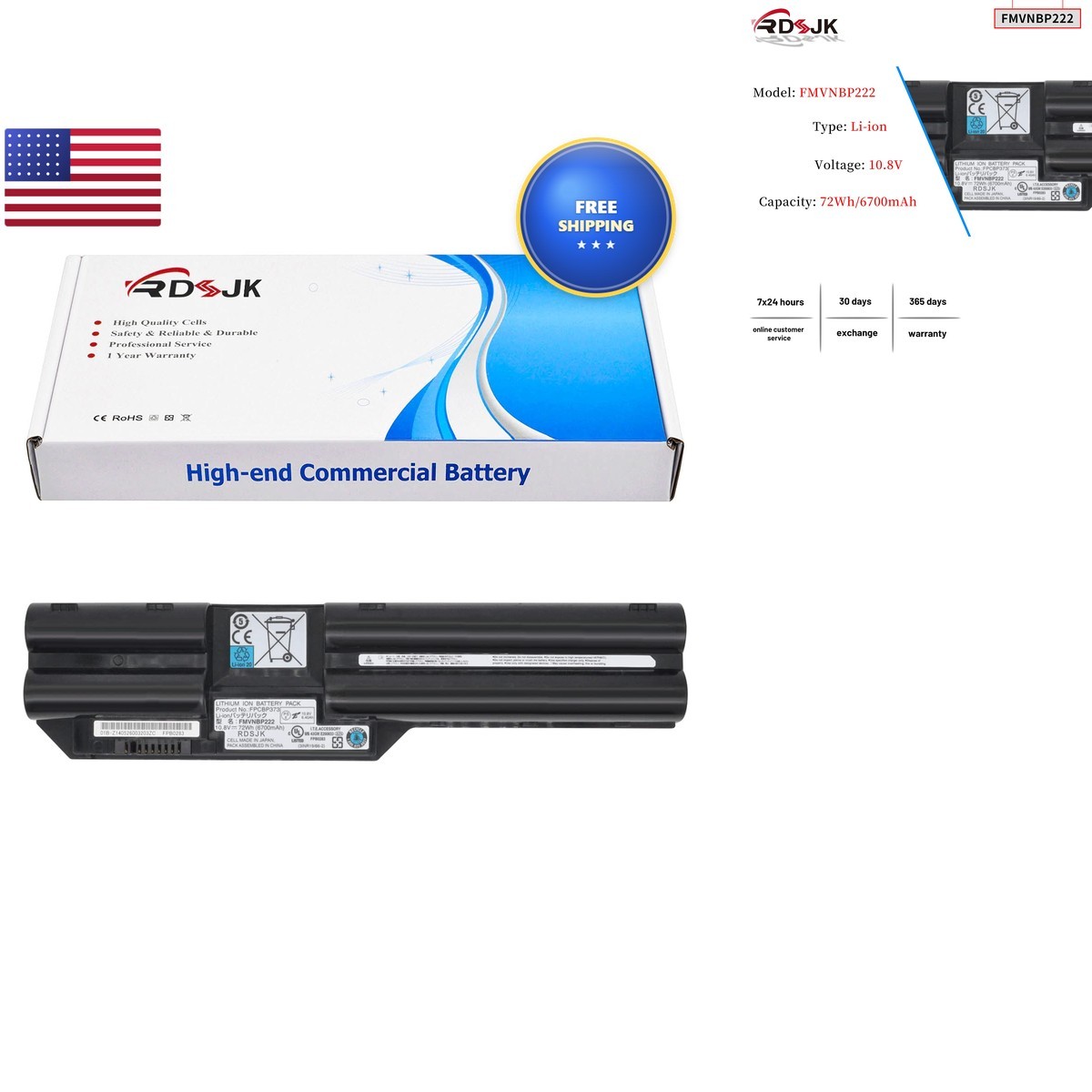 RDSJ FMVNBP222 Laptop Battery for Fujitsu LifeBook T732 T734 T902 10.8V 72Wh